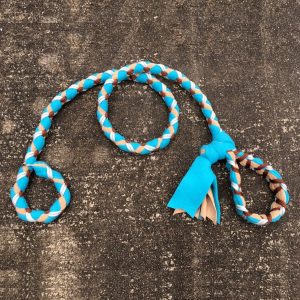 Hand Braided Dog Tug Leash with Slip Collar, Fleece and Paracord for Walking, Agility or Flyball Turquoise over Beige with Silver and Brown