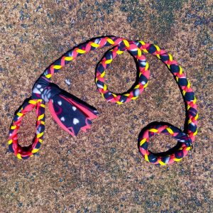 Hand Braided Dog Tug Leash with Slip Collar, Fleece and Paracord for Walking, Agility or Flyball Hearts and Paws over pink w yellow