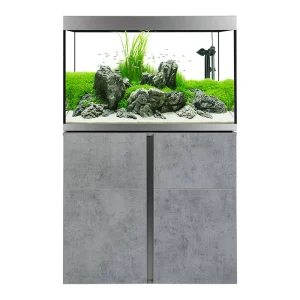 Fluval Siena 72 Gallon Aquarium Kit Black & Chicago Concrete Oak Stand (Tank, Stand, Filtration, Lighting)